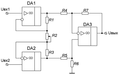 Измерительный (инструментальный) усилитель на трёх ОУ