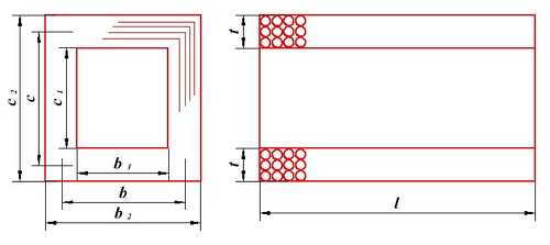 разрез прямоугольной катушки индуктивности